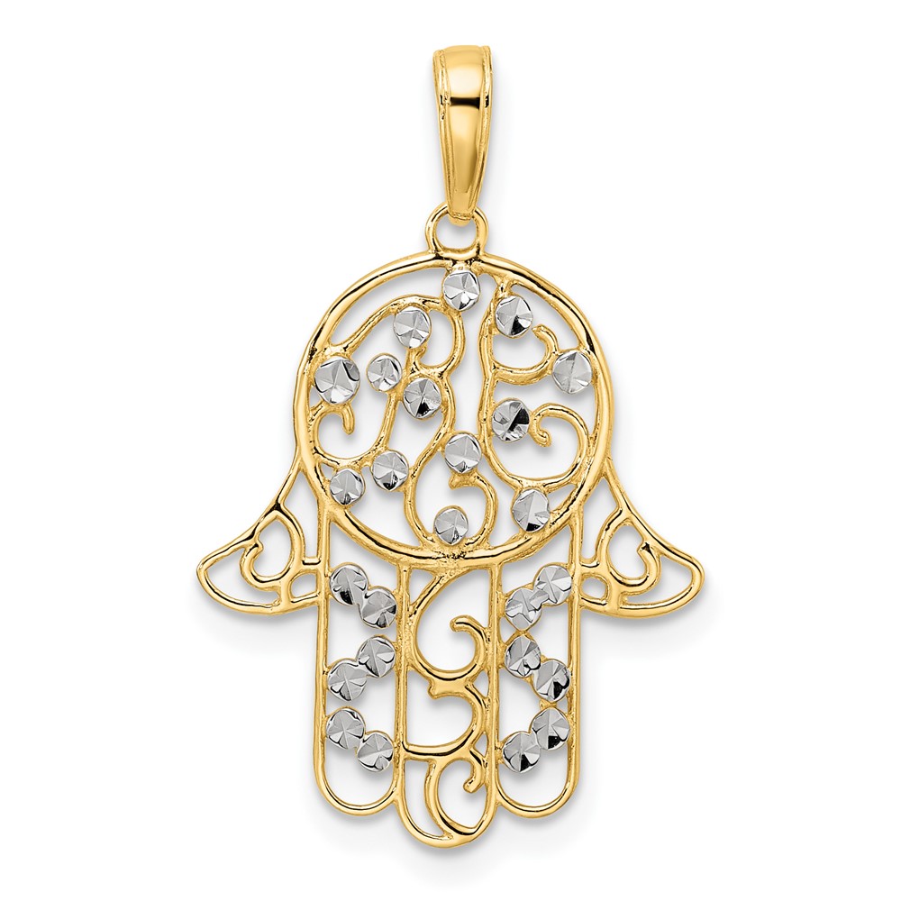 M2963.jpg 14k and White Rhodium Diamond-cut Fancy Hamsa Pendant - Image 1