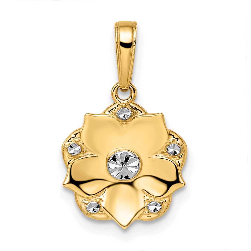 M2981.jpg 14k and White Rhodium Diamond-cut Flower Pendant - Image 1