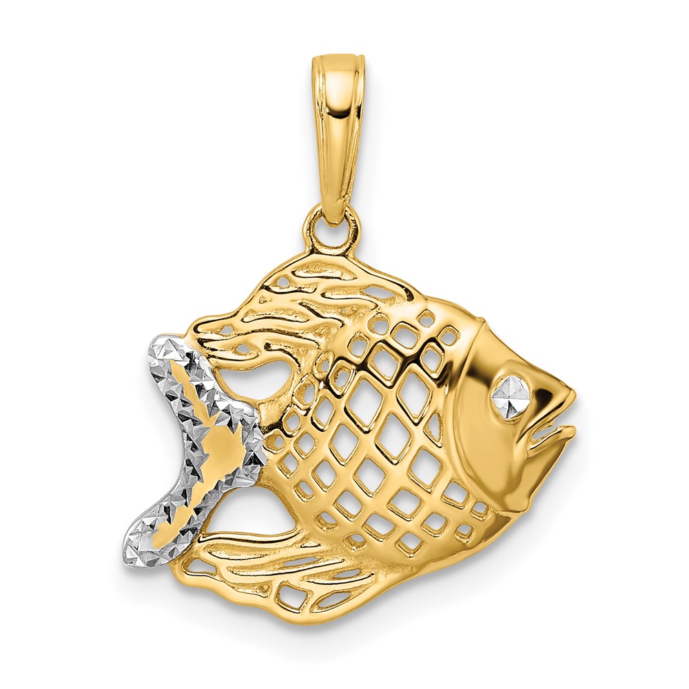 M2995.jpg 14k and White Rhodium Diamond-cut Tropical Fish Pendant - Image 1