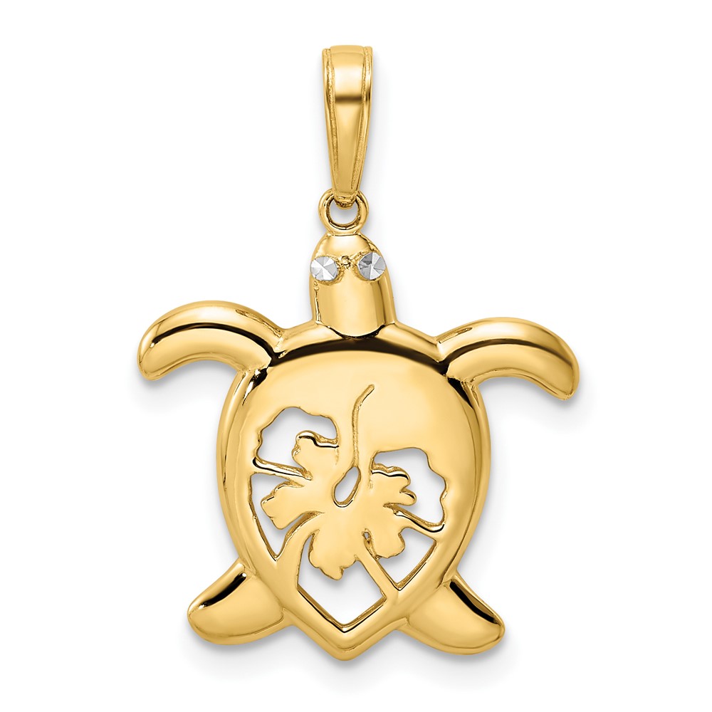M2996.jpg 14k and White Rhodium Diamond-cut Floral Turtle Pendant - Image 1