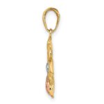 14k with White and Rose Rhodium Diamond-cut Ladybug on Flower Pendant - Image 2