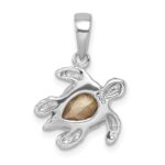 Sterling Silver Rhodium-plated Polished and Antiqued Blue Crystal Turtle Pendant - Image 3