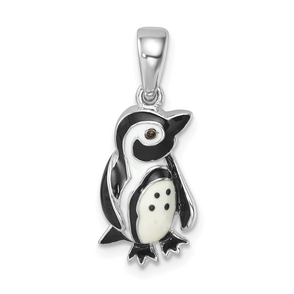 PLP-416.jpg Sterling Silver Rhodium-plated Polished Enamel Penguin Pendant - Image 1