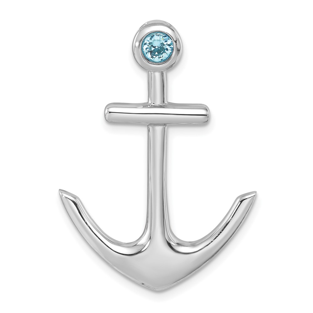 PLP-465.jpg Sterling Silver Rhodium-Plated Polished Crystal Anchor Chain Slide - Image 1