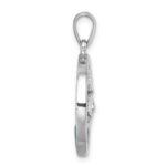 Sterling Silver Rhodium-plated Polished Round Blue Agate Double Dolphin Pendant - Image 2