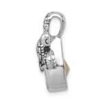 Sterling Silver Rhodium-Plated Antiqued Crystal Hatching Turtle Pendant - Image 2
