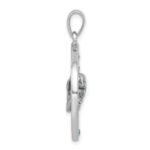 Sterling Silver Rhodium-plated Antiqued Round Moveable Crystal Turtle Pendant - Image 2