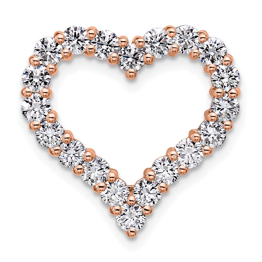 PM10442-RAA.jpg 14k Rose Gold 1 1/2 carat Lab Grown Diamond VS/SI+ G+ Complete Heart Chain Slide Pendant - Image 1