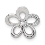 14k White Gold 1/20 carat Diamond Round Petal Flower Chain Slide