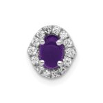 14k White Gold Diamond and 6x4mm Oval Cabochon Amethyst Halo Chain Slide