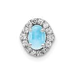 14k White Gold Diamond and 6x4mm Oval Cabochon Blue Topaz Halo Chain Slide