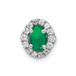 14k White Gold Halo Diamond and Oval Cabochon .73 Emerald Chain Slide