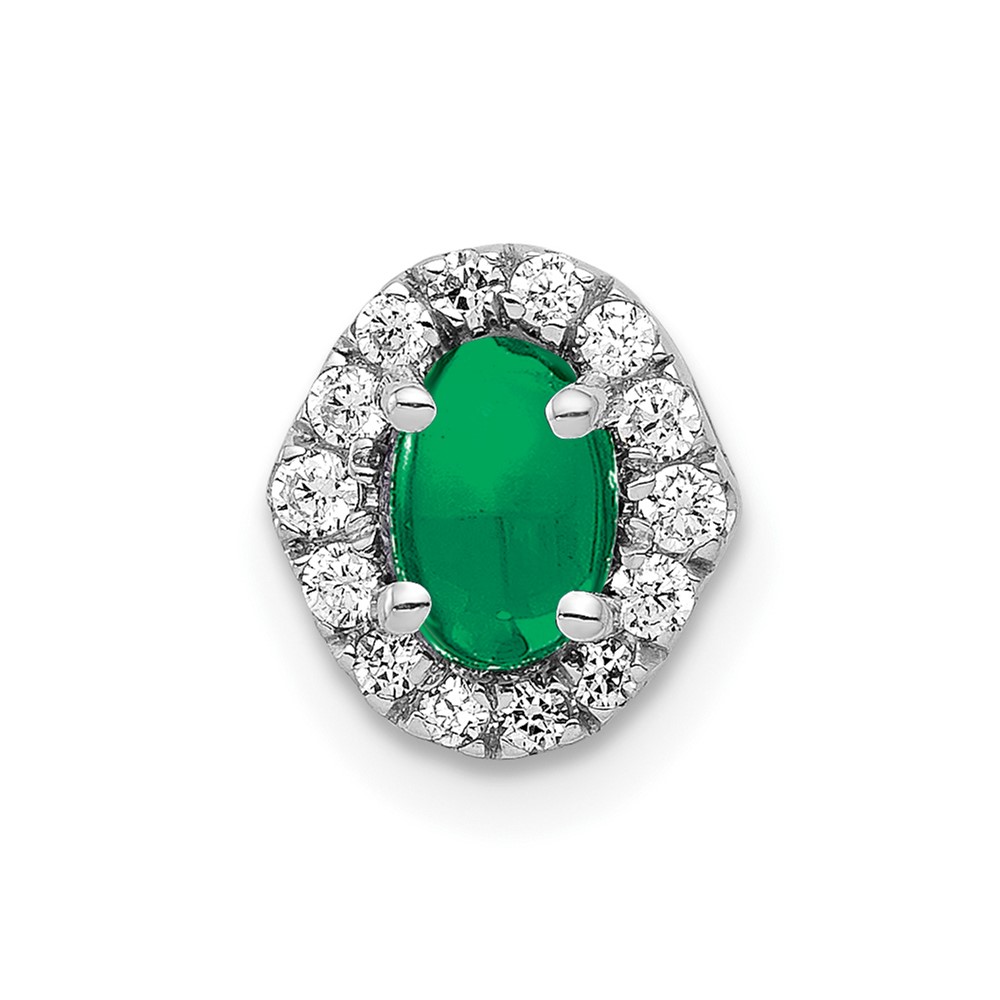 PM4035-EM-012-WA.jpg 14k White Gold Halo Diamond and Oval Cabochon .73 Emerald Chain Slide - Image 1