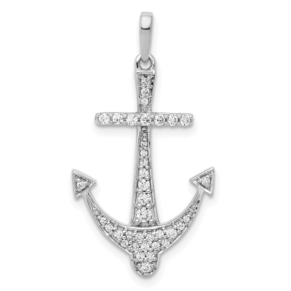 PM4053-025-WA.jpg 14k White Gold 1/4 carat Diamond Anchor Pendant - Image 1