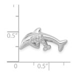 14k White Gold Diamond Mother and Baby Dolphins Chain Slide - Image 4