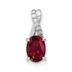 14k White Gold 7x5mm Oval Lab Created Ruby and Diamond Pendant