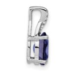 14k White Gold 7x5mm Oval Lab Created Sapphire and Diamond Pendant - Image 2