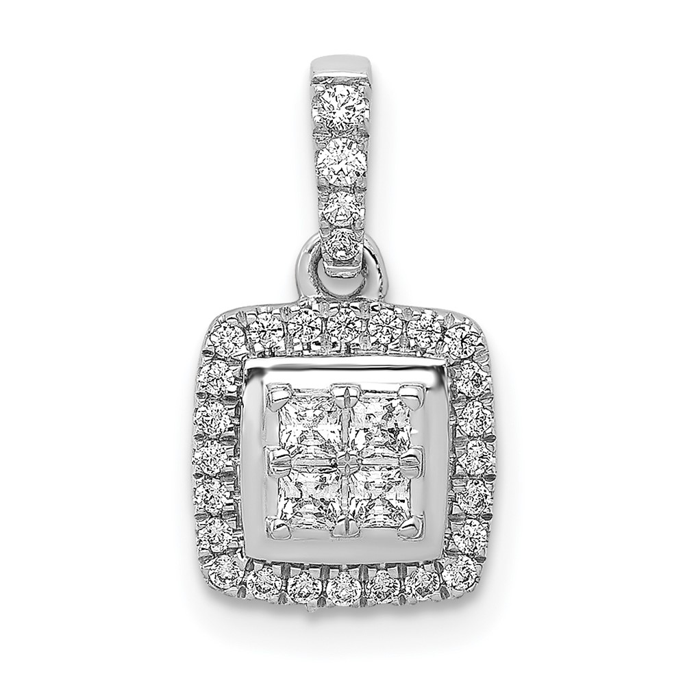 PM4372-033-WA.jpg 14k White Gold 1/3 carat Diamond Square Halo Cluster Pendant - Image 1