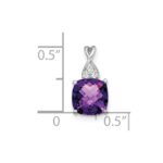 14k White Gold 7mm Cushion Checkerboard February/Amethyst and Diamond Pendant - Image 5