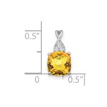14k White Gold 7mm Cushion Checkerboard November/Citrine and Diamond Pendant - Image 2