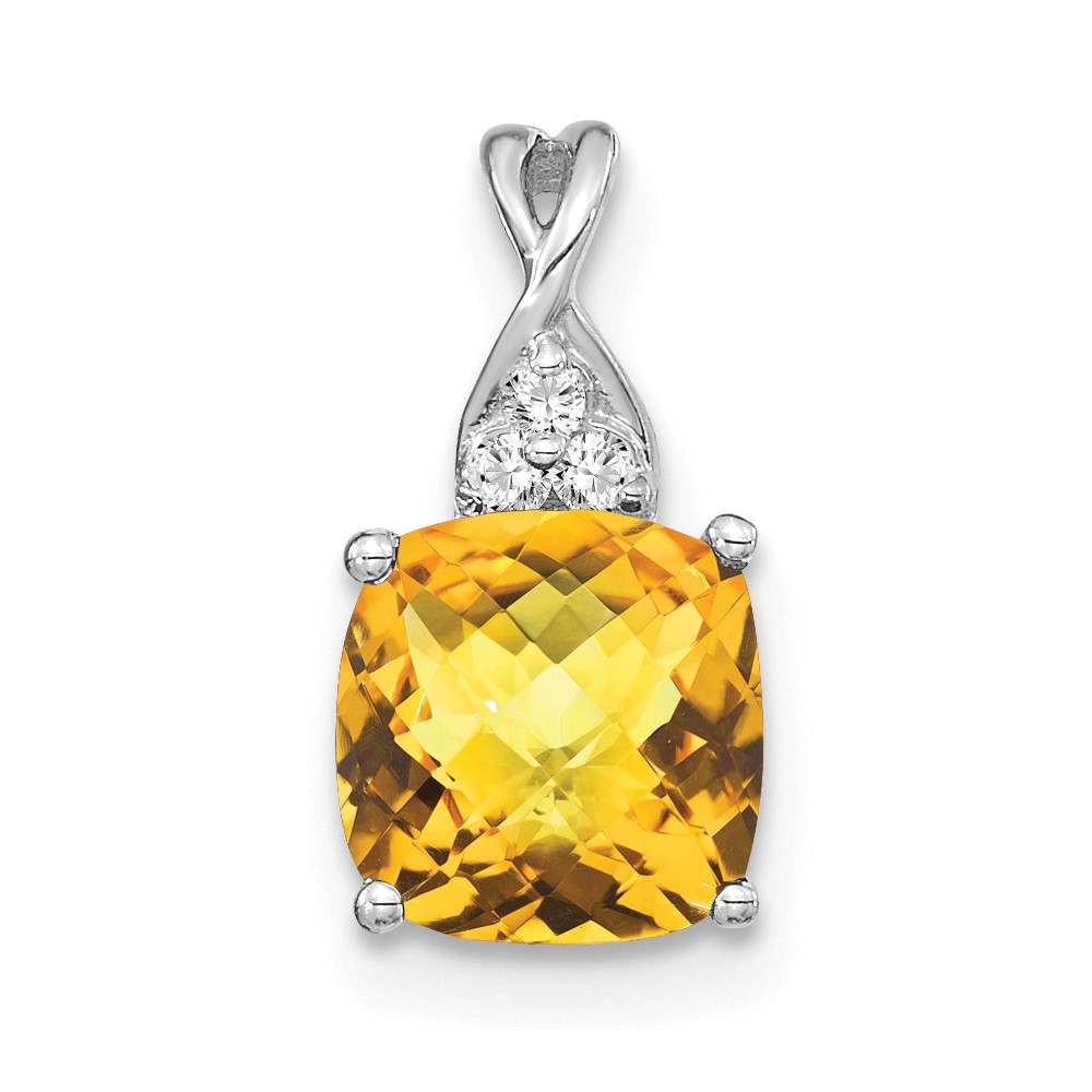 PM4393-CI-003-WA.jpg 14k White Gold 7mm Cushion Checkerboard November/Citrine and Diamond Pendant - Image 1