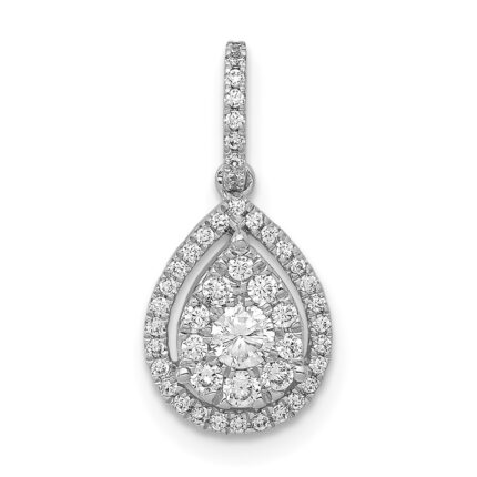 14k White Gold 1/3 carat Diamond Halo Teardrop Pendant