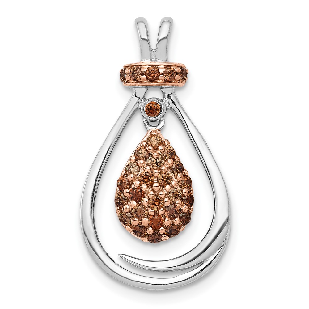 PM4793-025-WA.jpg 14k White Gold with Rose Rhodium 1/4 carat Champagne Diamond Teardrop Chain Slide - Image 1