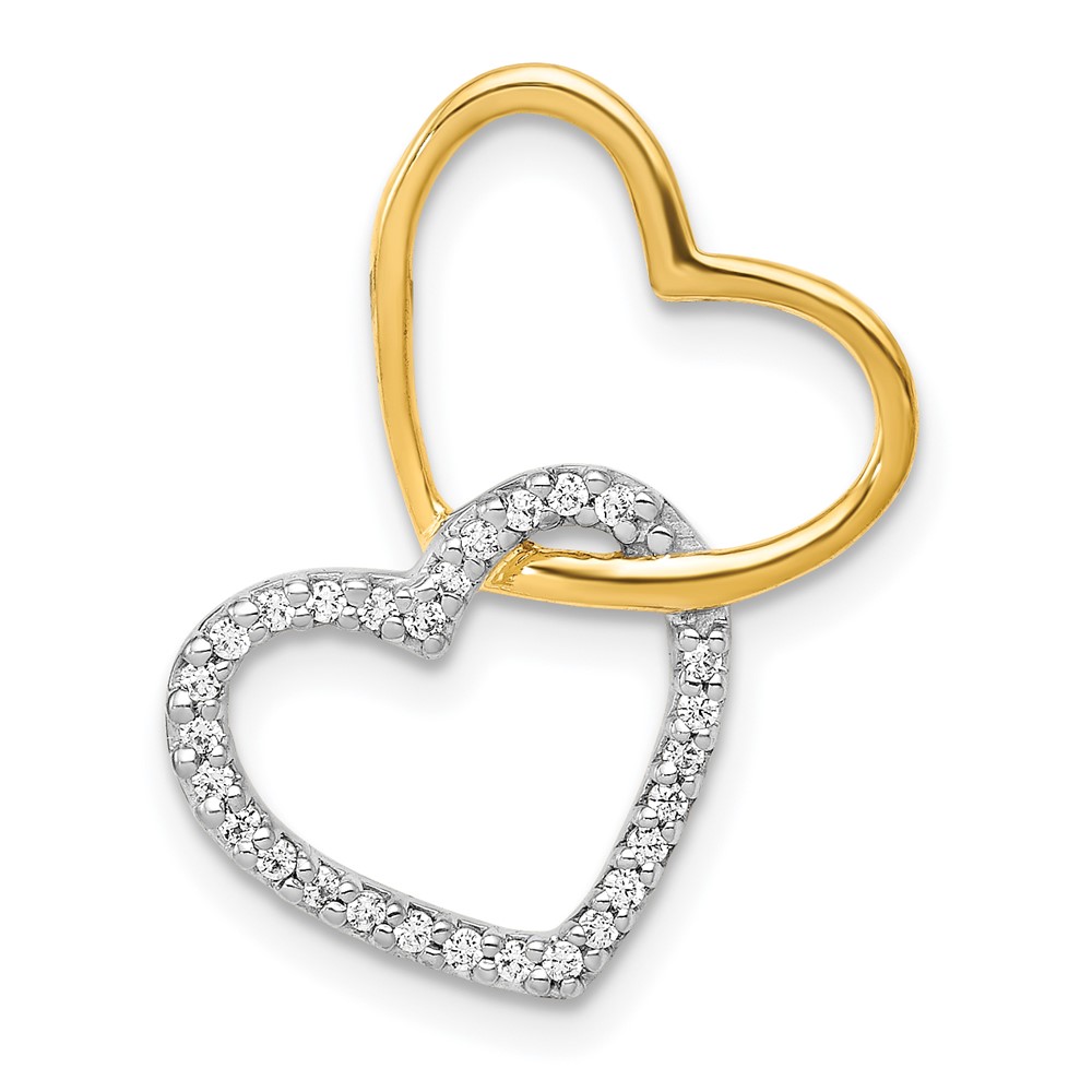PM4914-010-YWA.jpg 14k Two-Tone 1/10 carat Diamond Double Heart Chain Slide - Image 1