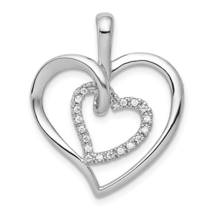 14k White Gold 1/10 carat Diamond Double Heart Pendant