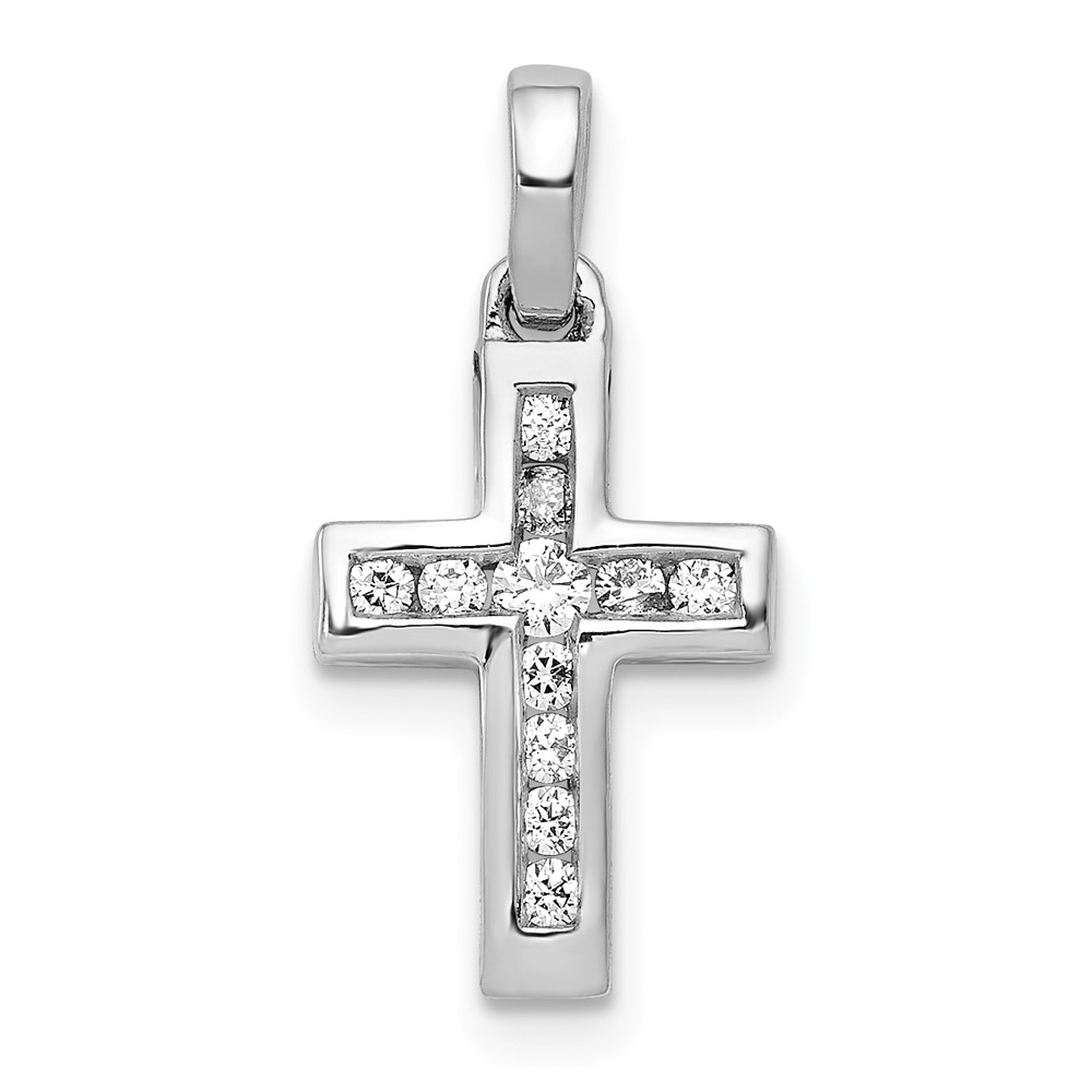 PM4983-015-WA.jpg 14k White Gold 1/6 carat Diamond Latin Cross Pendant - Image 1