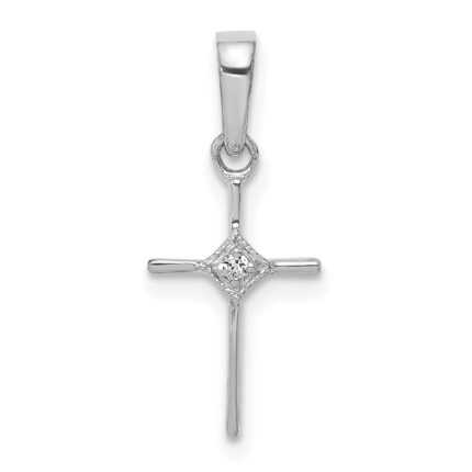 14k White Gold Small .01 carat Diamond Cross Pendant