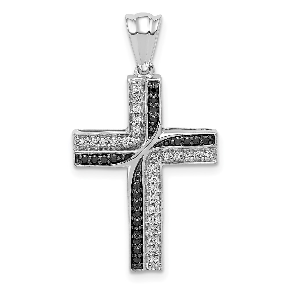 PM5131-BK-020-WA.jpg 14k White Gold 1/5 carat Black and White Diamond Cross Pendant - Image 1
