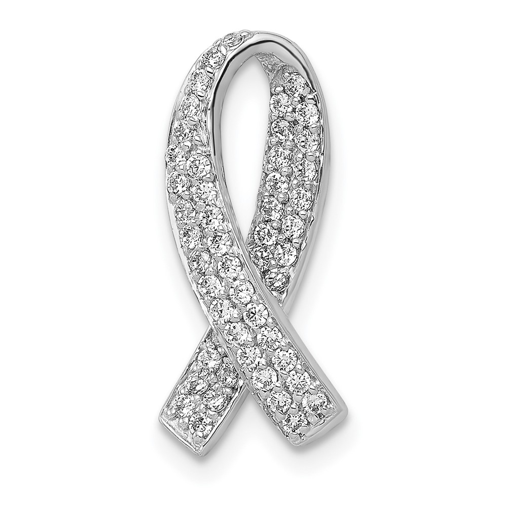 PM5190-033-WA-1.jpg 14k White Gold 1/3 carat Lab Grown Diamond VS/SI+ G+ Complete Awareness Ribbon Chain Slide Pendant - Image 1