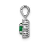 14k White Gold Diamond and Oval Emerald Halo Pendant - Image 2