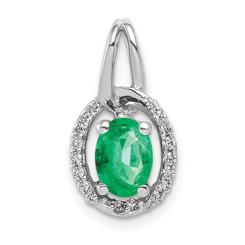 PM5261-EM-013-WA.jpg 14k White Gold Diamond and Oval Emerald Halo Pendant - Image 1