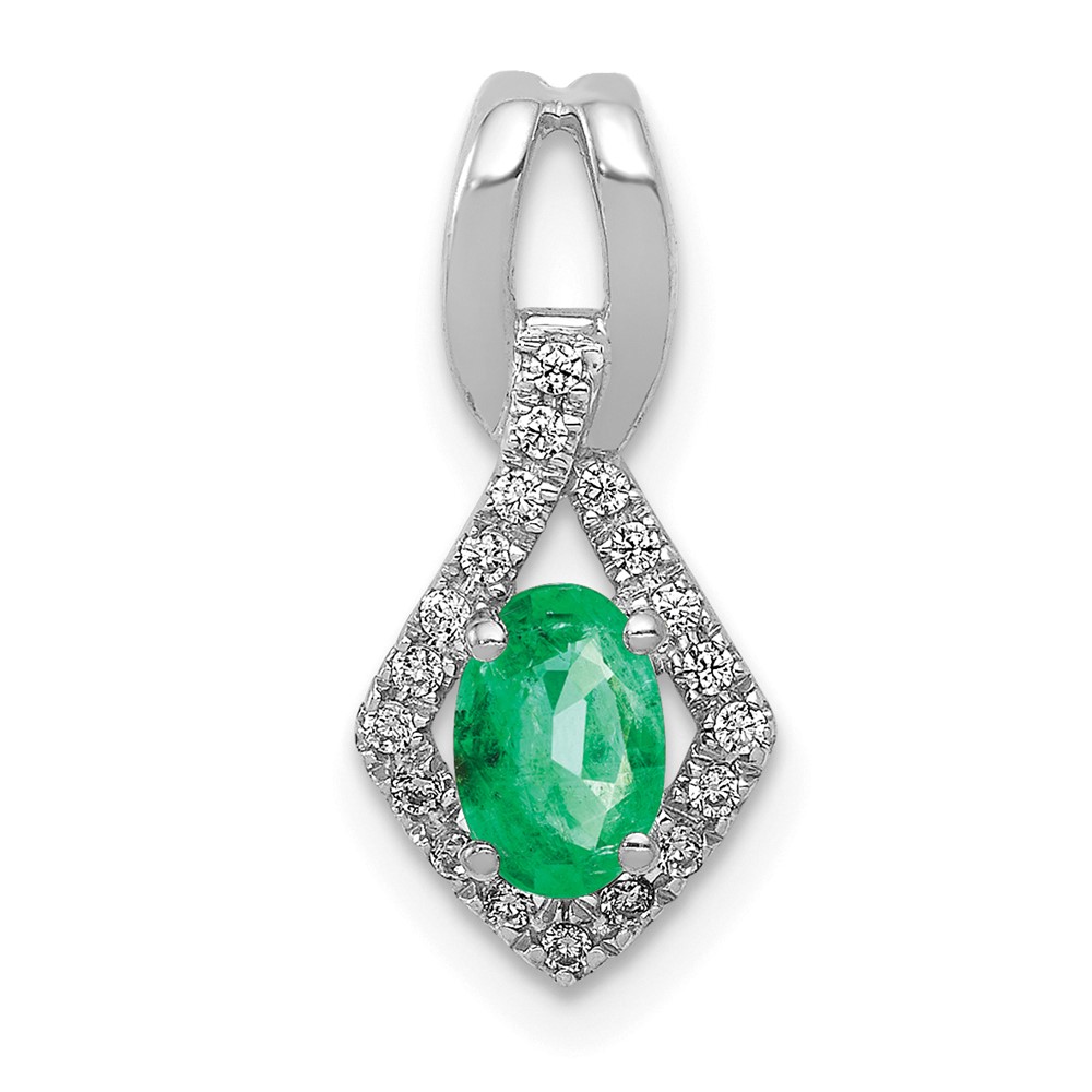 PM5266-EM-010-WA.jpg 14k White Gold Diamond and Oval Emerald Fancy Pendant - Image 1
