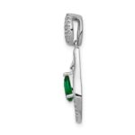 14k White Gold 1/10 carat Lab Grown Diamond VS/SI+ G+ and Lab Created Emerald Dangle Pendant - Image 2
