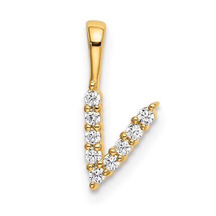 14k 1/10 carat Lab Grown Diamond VS/SI+ G+ Complete Letter V Initial Pendant
