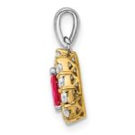 14k Two-tone Pear Ruby and Diamond Halo Pendant - Image 2