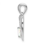 14k White Gold Lab Created Opal and Diamond Heart Pendant - Image 2