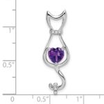 14k White Gold 6mm Heart Amethyst and Diamond Cat Chain Slide - Image 3