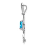 14k White Gold 6mm Heart Blue Topaz and Diamond Cat Chain Slide - Image 2