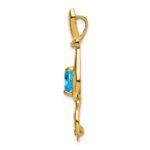 14k 6mm Heart Blue Topaz and Diamond Cat Chain Slide - Image 2
