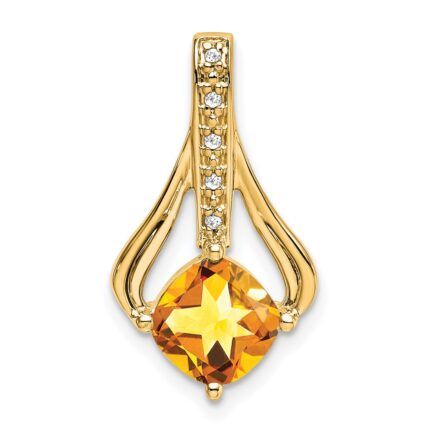 14k 7mm Cushion Citrine and Diamond Pendant Fits up to 4mm Fancy Omega Only