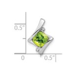 14k White Gold 6mm Cushion Peridot and Diamond Chain Slide - Image 3