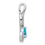 14k White Gold 6x4mm Oval Blue Topaz and Diamond Swirl Chain Slide - Image 2