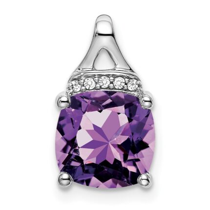 14k White Gold 8mm Cushion Amethyst and Diamond Chain Slide