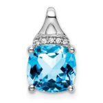 14k White Gold 8mm Cushion Blue Topaz and Diamond Chain Slide