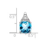 14k White Gold 8mm Cushion Blue Topaz and Diamond Chain Slide - Image 3