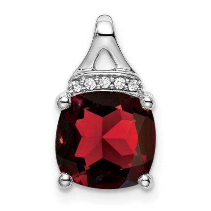 14k White Gold 8mm Cushion Garnet and Diamond Chain Slide